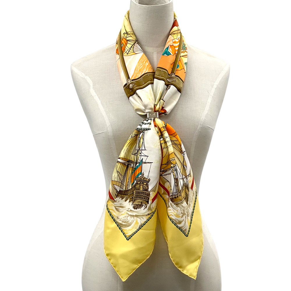 Hermes scarf/muffler, Carre 90 "Vive le Vent" (Let the Wind Blow), women's, b... - Picture 5 of 13
